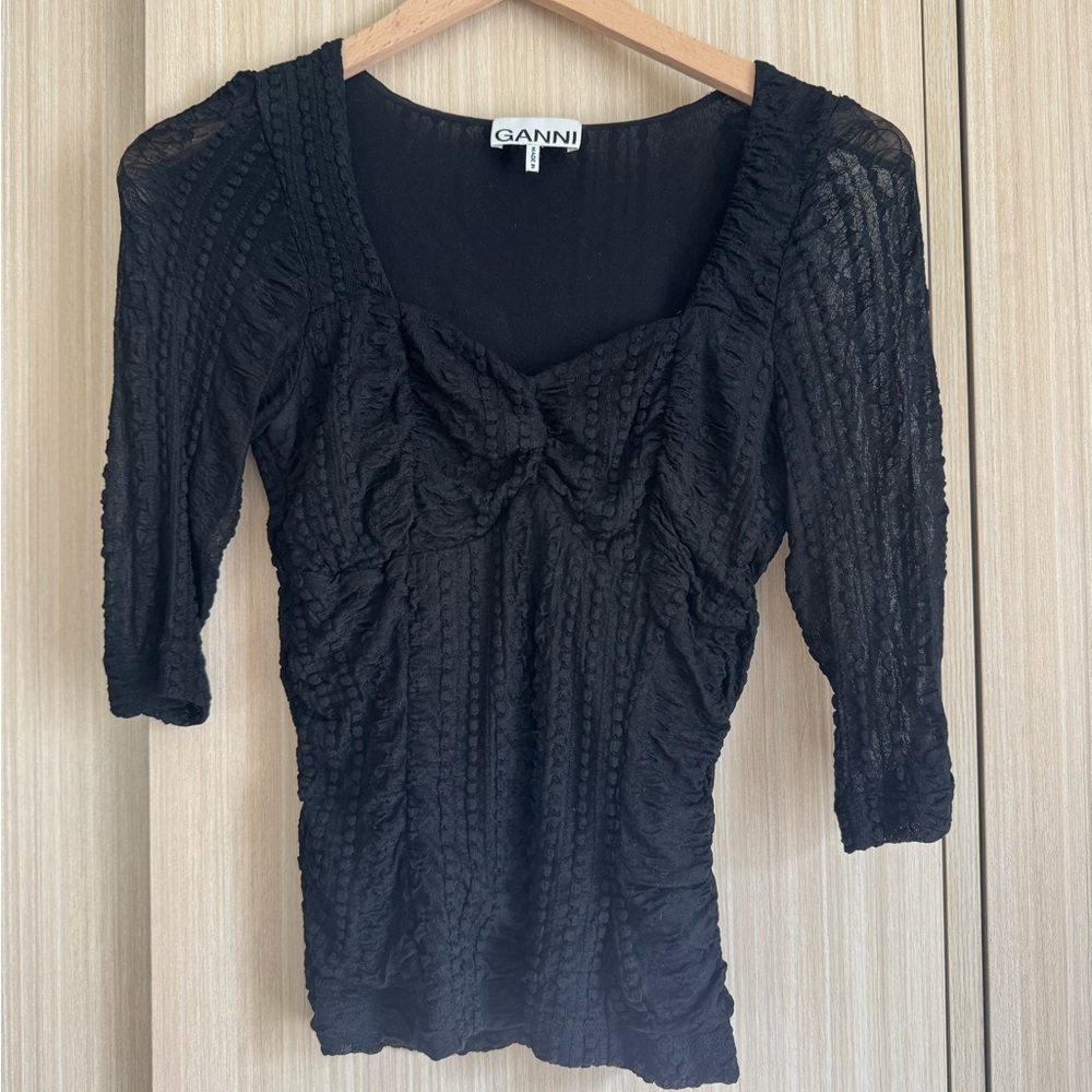 GANNI Black Ruched Women's Blouse